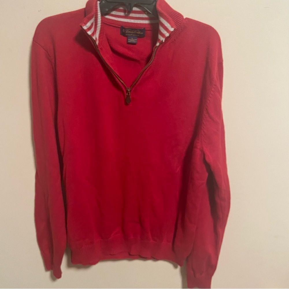 Brooks Brothers Sweater Pullover 1/2 Zip Supima Cotton Red Large- Size Large